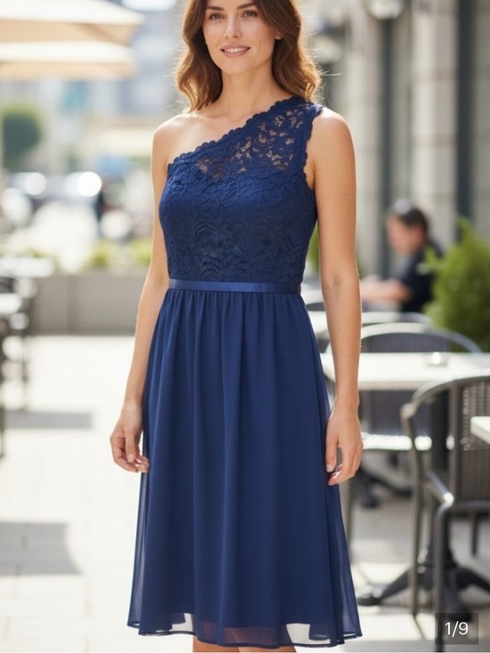 David's Bridal Dresses & Skirts - DAVID’S BRIDAL ONE SHOULDER MARINE NAVY LACE SHORT BRIDESMAID DRESS LINED SZ 8